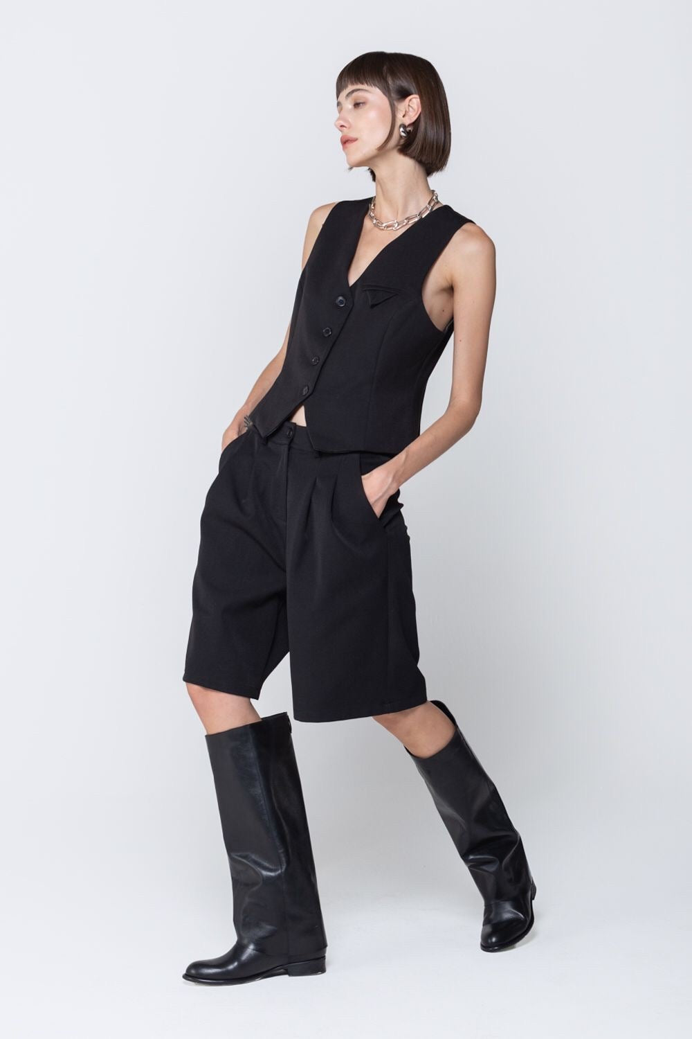 TWO WAY GILET SET - BLACK