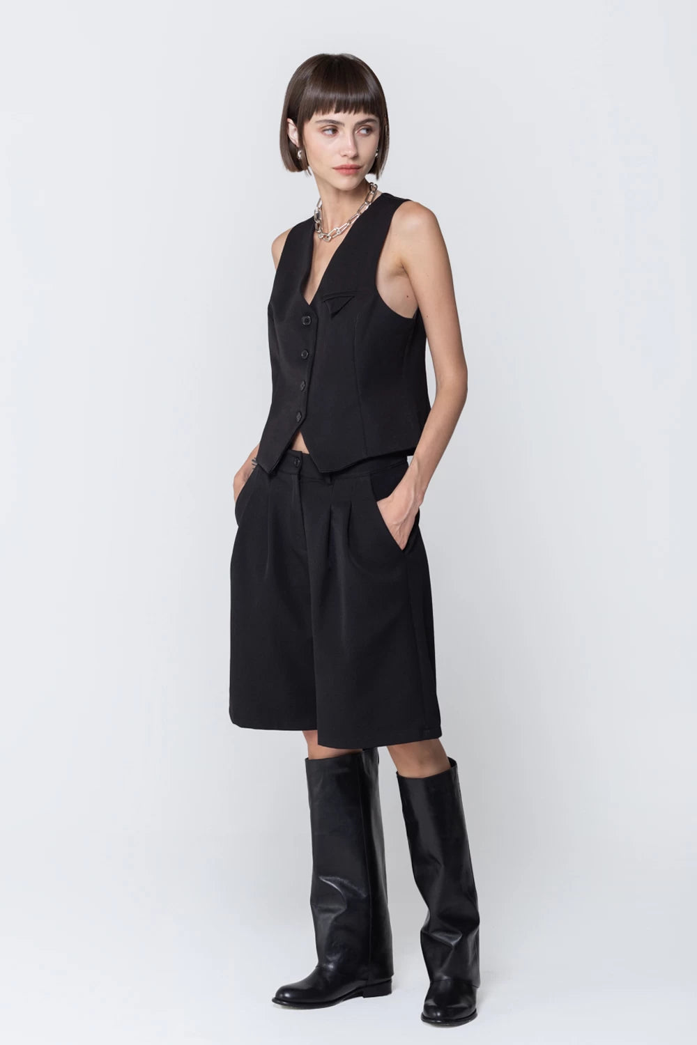 TWO WAY GILET SET - BLACK