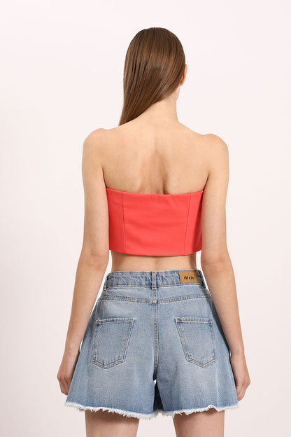 DIXIE Solid-Colour Crop Top with Floral Embellishment