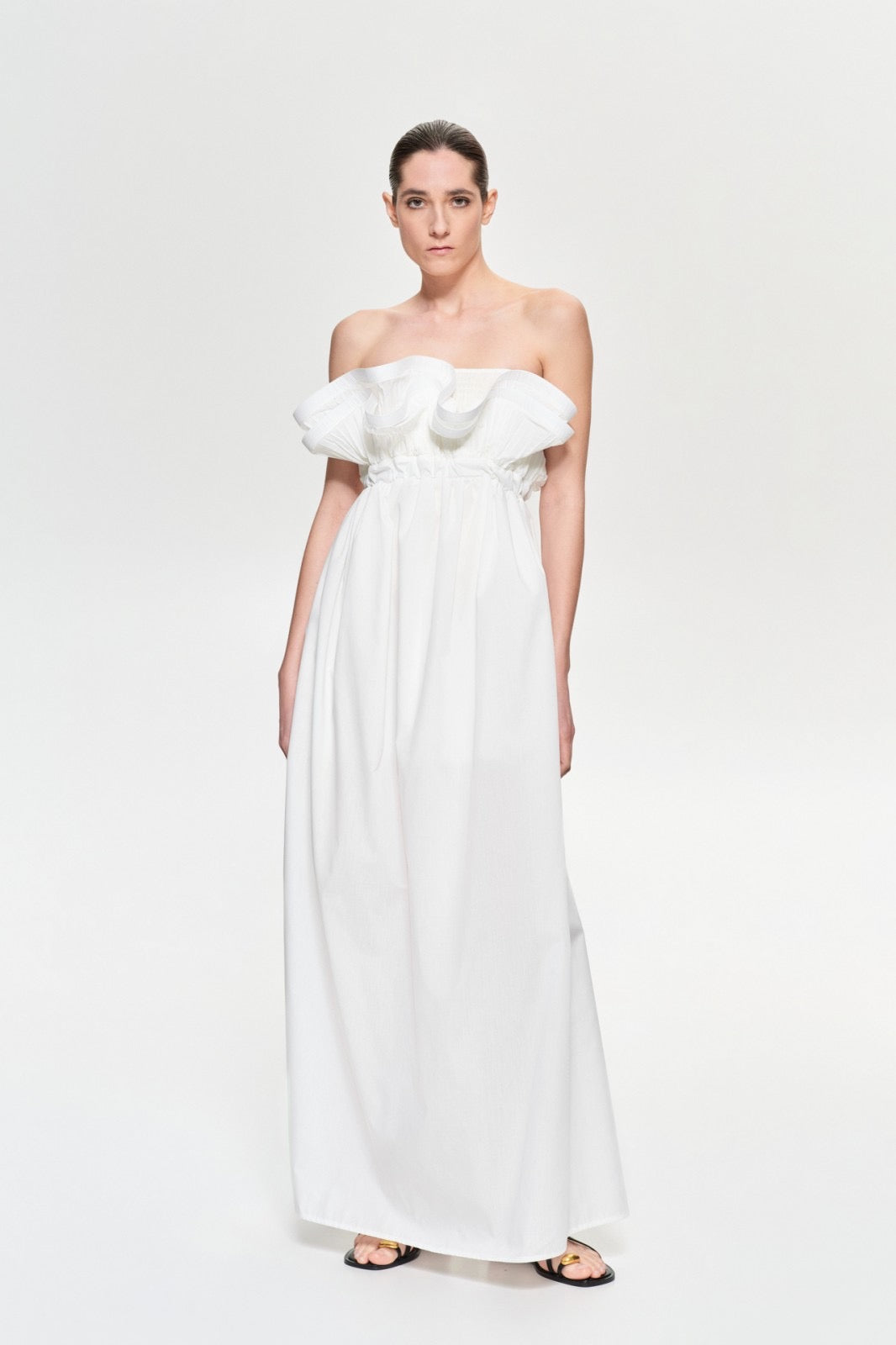 LUMINA Bandeau Dress With Volant White