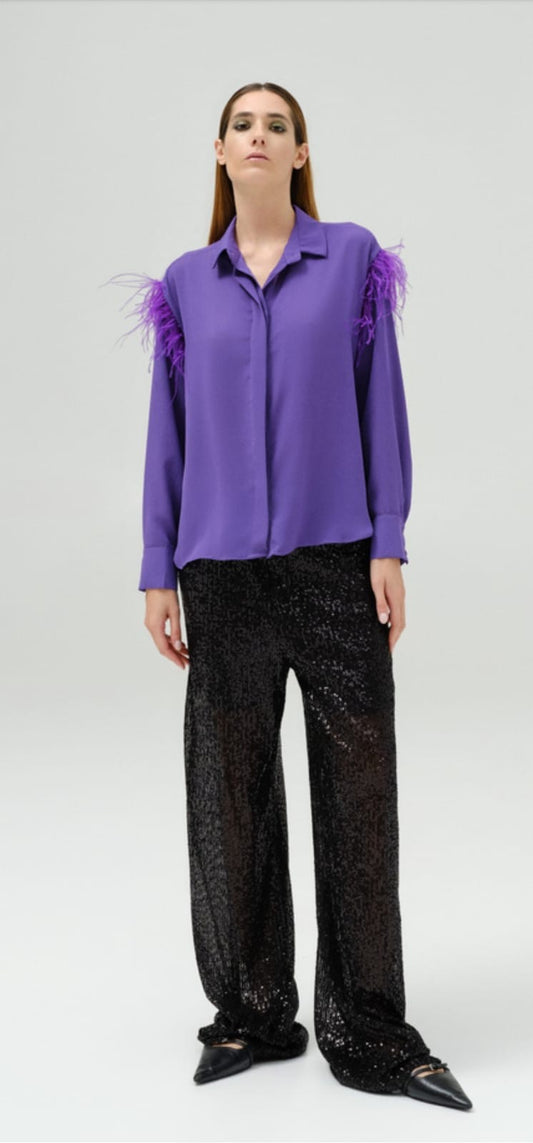 LUMINA Viola Shirt with Feather Shoulder