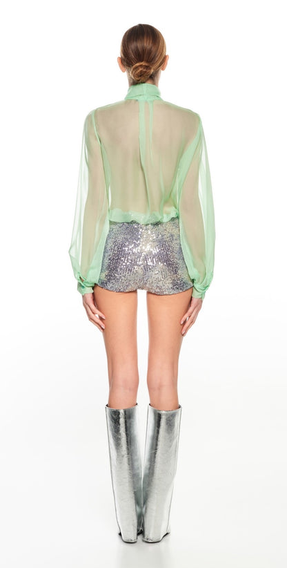 LUMINA Sheer Mesh Shirt With Bow