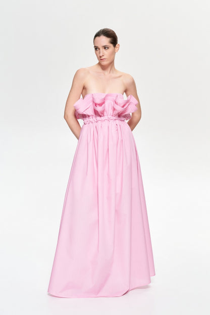 LUMINA Bandeau Dress With Volant Baby Pink