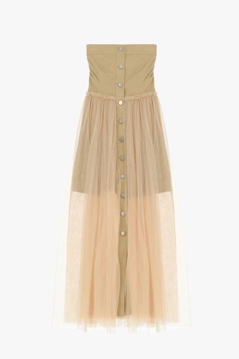 DIXIE Long sheer-look solid-colour dress with buttoning