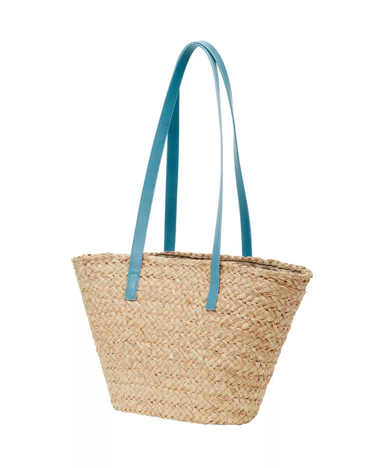 CAVALLI CLASS Cervinia Natural/Light Blue Medium Straw Beach Tote Bag